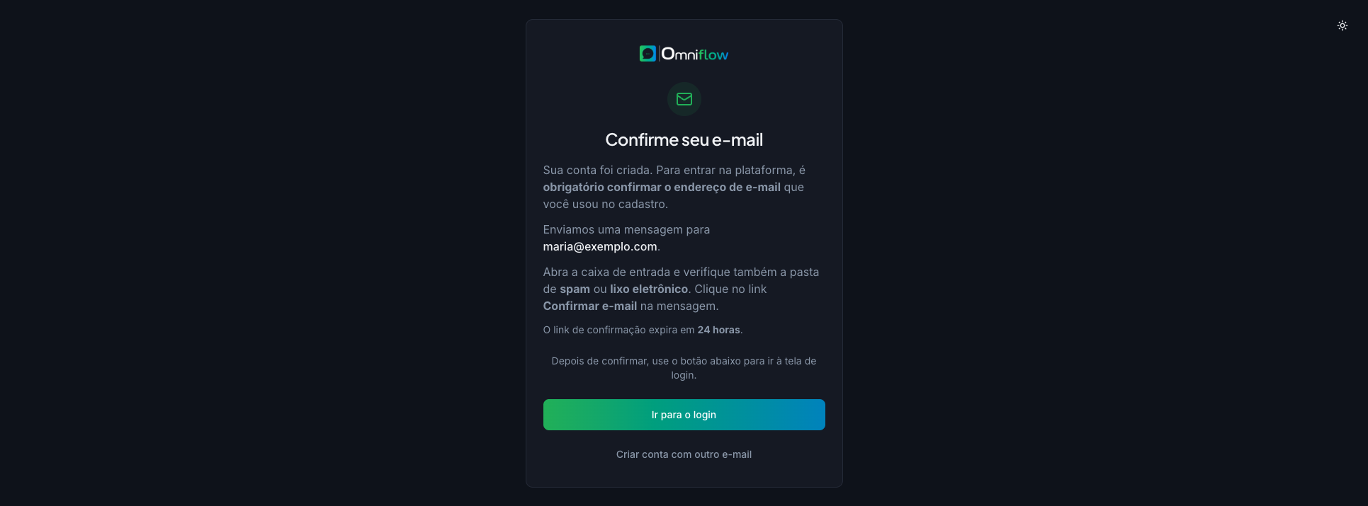 Tela Confirme seu e-mail, com aviso de que a ativação é obrigatória
