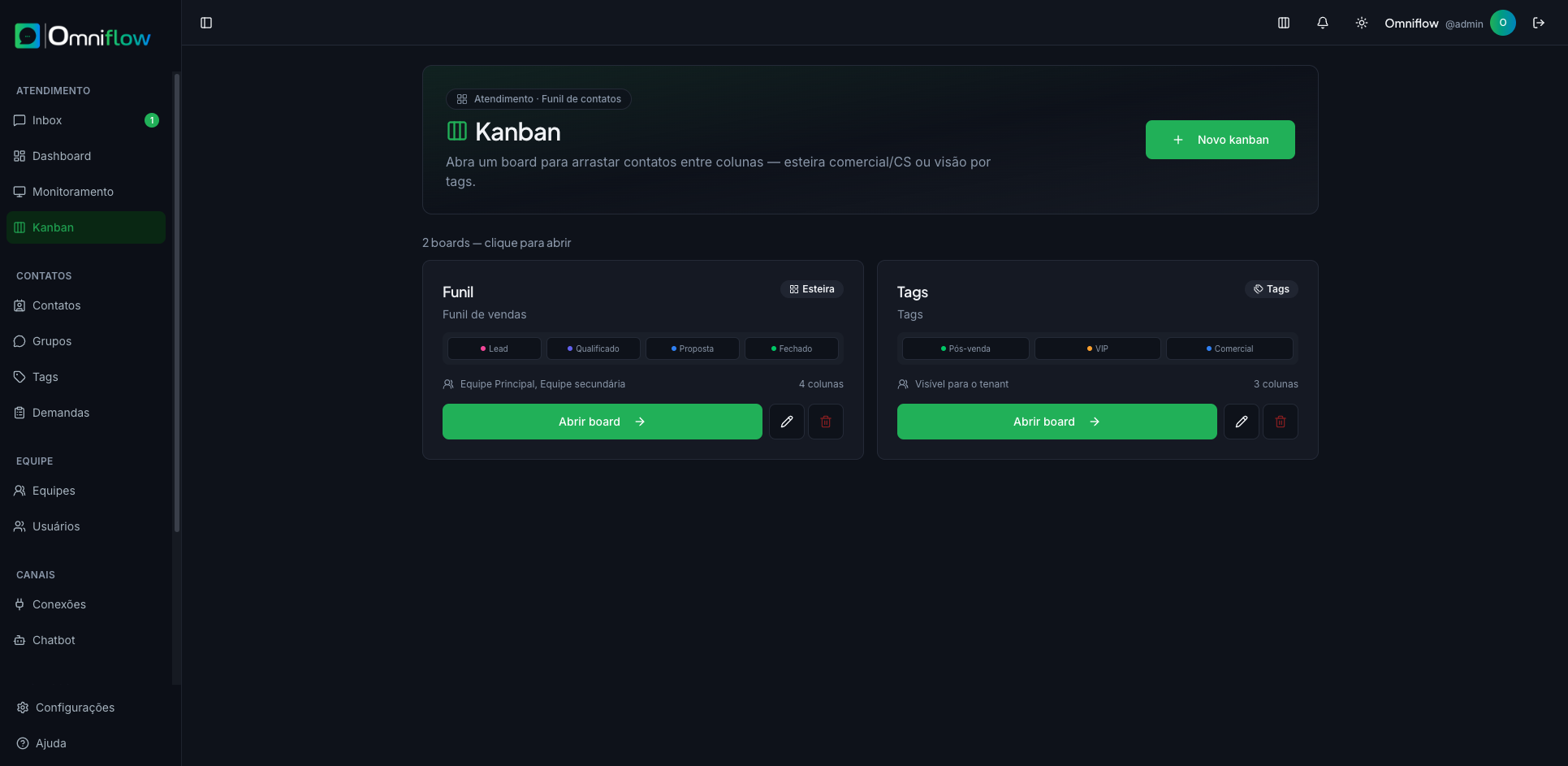 Lista de boards Kanban