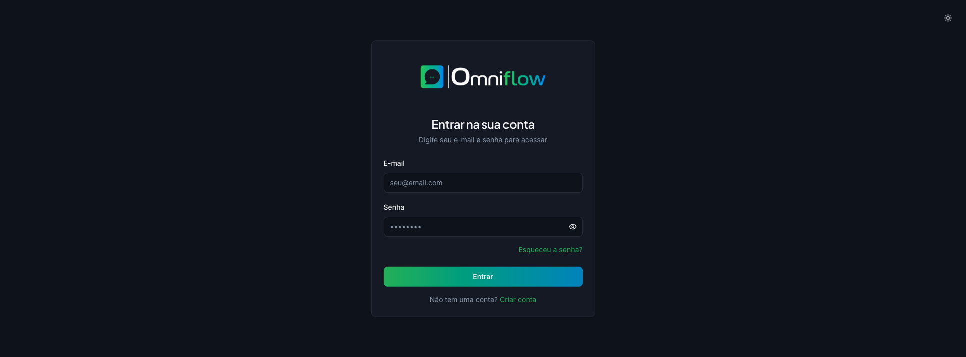 Tela Entrar na sua conta
