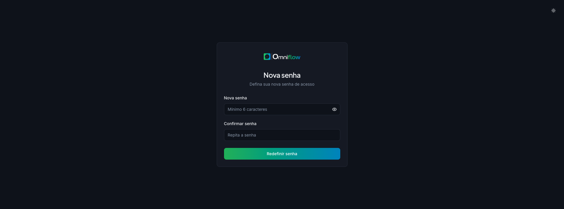 Tela Nova senha, após clicar no link do e-mail